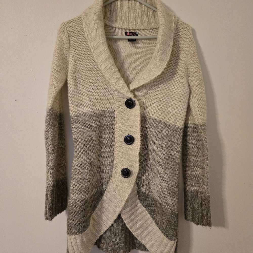 Cream and Gray Knit Cardigan